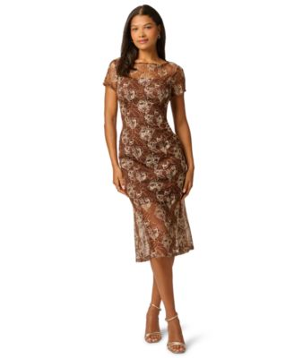 Женское платье midi Adrianna Papell Embroidered Mermaid Boat Neck