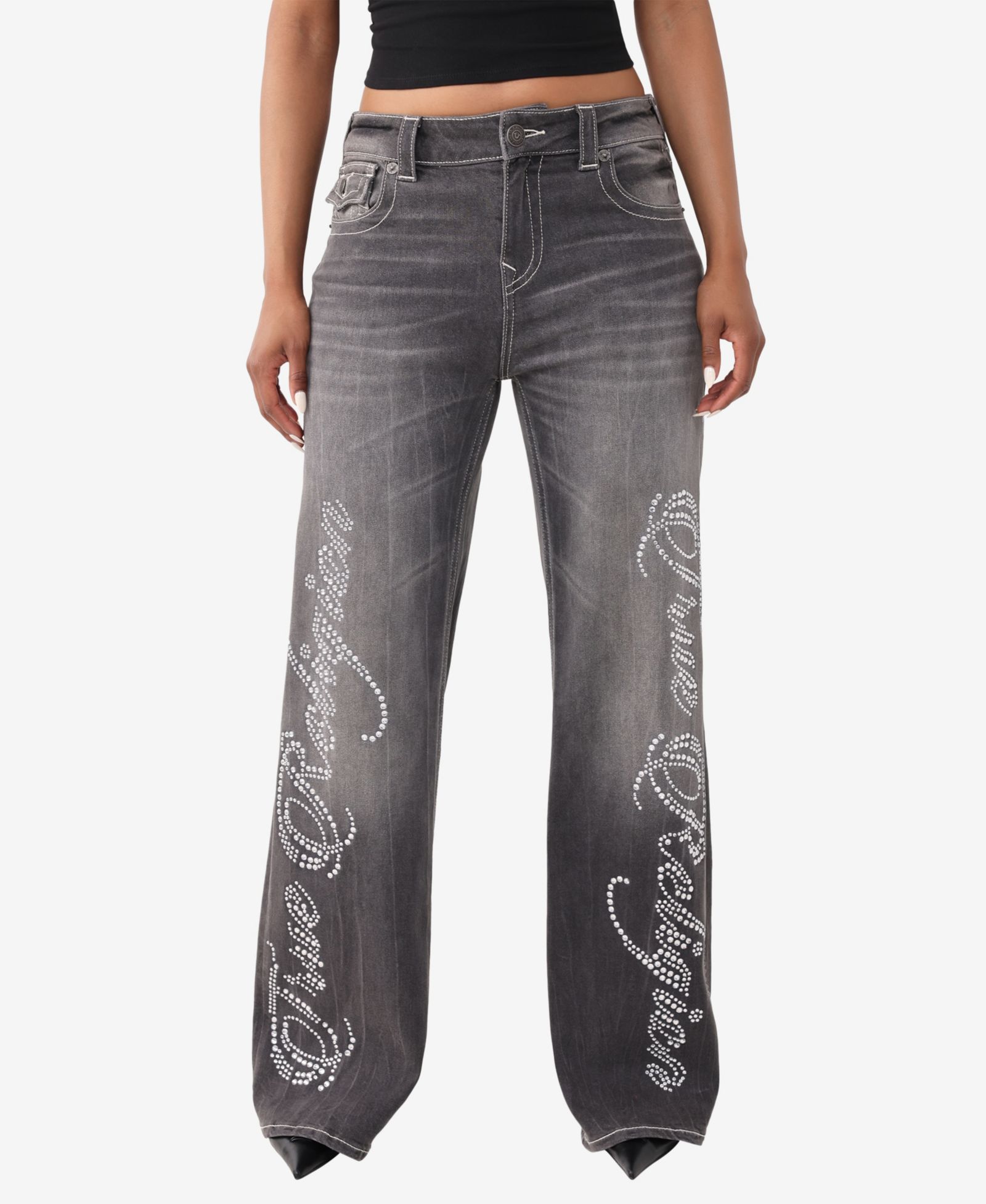 Женские джинсы True Religion Bobbi Mid-Rise Baggy с откидной кокеткой