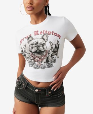 True Religion Women's Crystal Frenchie Baby T-Shirt