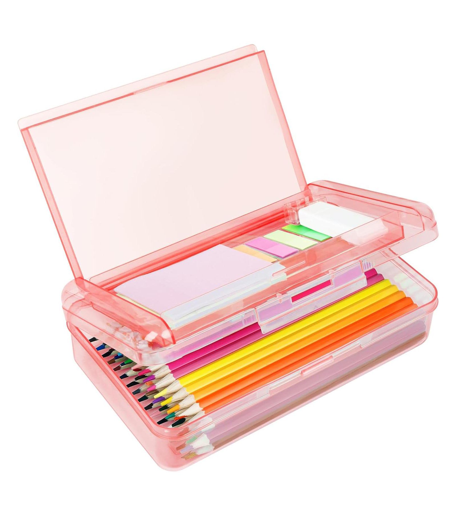DANRONG Plastic Pencil Box Large Capacity Double Layer, Hard Case with Snap Lid for Kids Adults School Office
