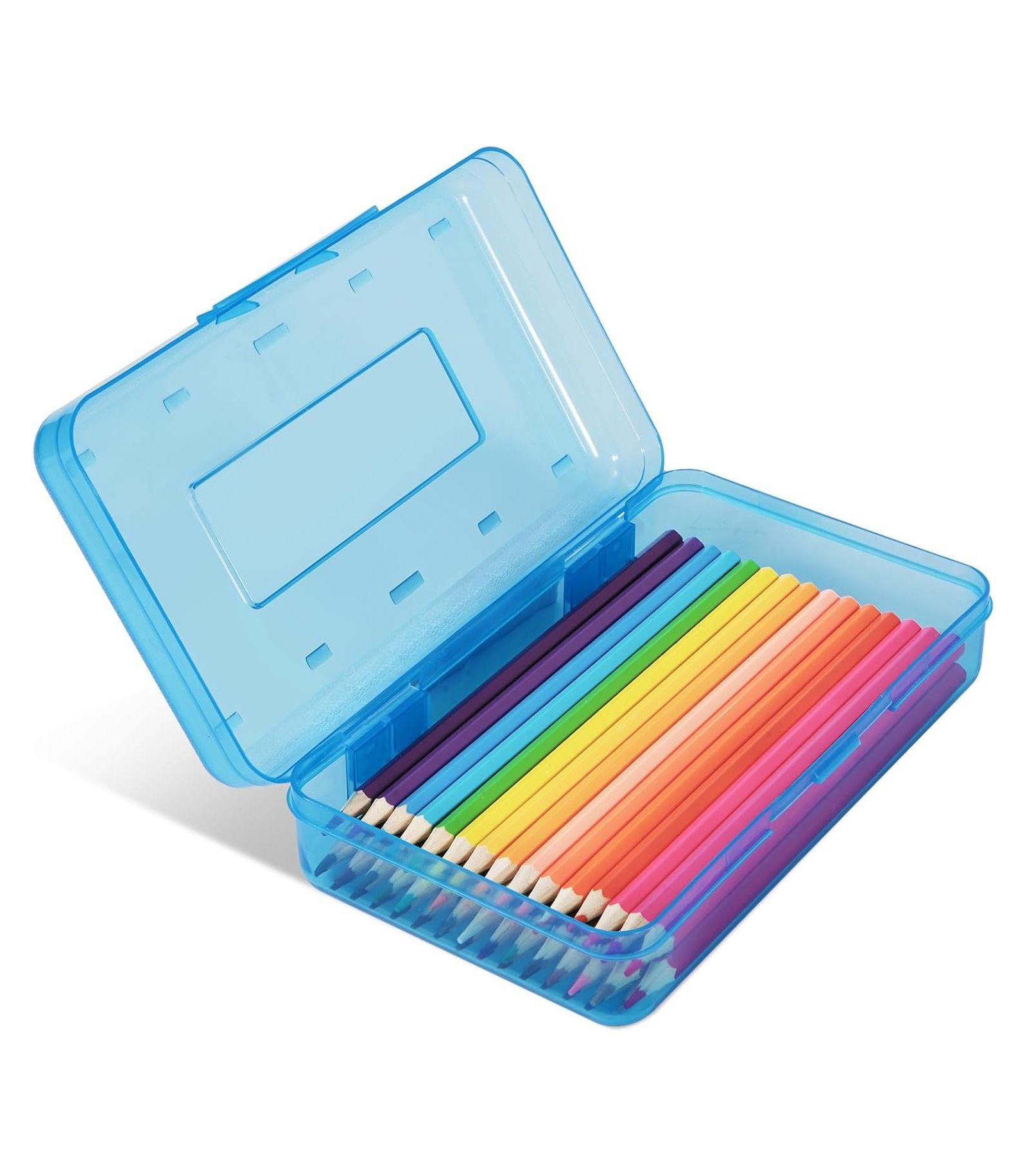 DANRONG Colored Plastic Pencil Box Large Capacity, Hard Crayon Storage Case with Snap-Tight Lid for Kids Adults