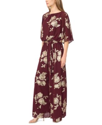 MSK Women's Floral-Print Metallic Wide-Leg Jumpsuit