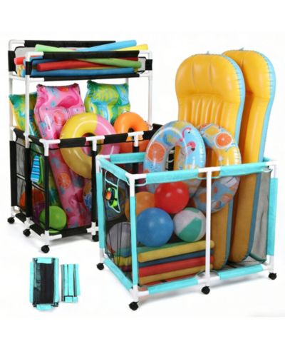 Yescom Set of 2 Rolling Mesh Pool Storage Bins with Replacement Net for Pool Toys