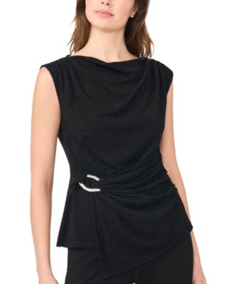 MSK Women's Asymmetrical Shirred-Waist Draped Sleeveless Top