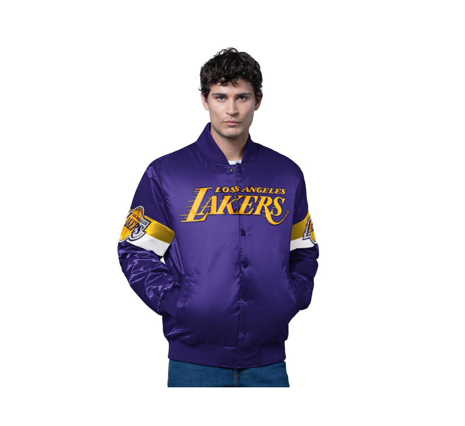 Starter Men's Purple Los Angeles Lakers Triple Option Varsity Full-Snap Satin Jacket