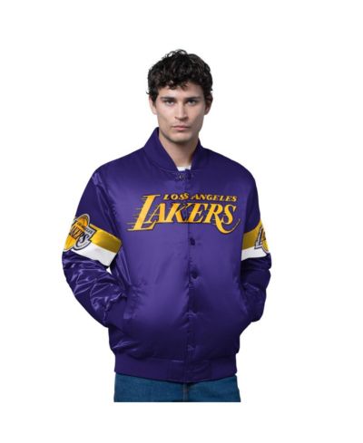 Мужская атласная куртка Starter Purple Los Angeles Lakers Triple Option Varsity Full-Snap