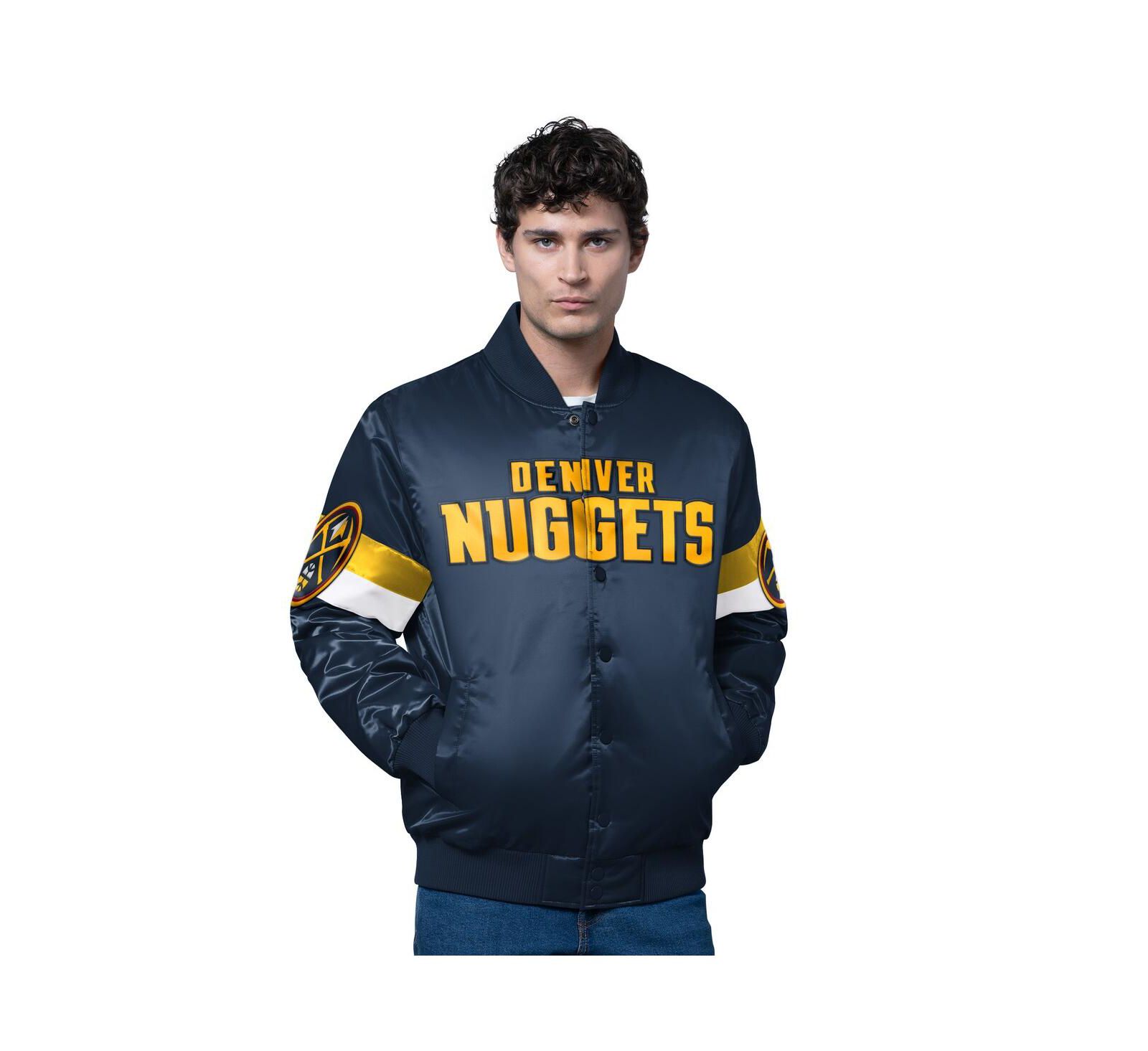 Starter Men's Navy Denver Nuggets Triple Option Varsity Full-Snap Satin Jacket