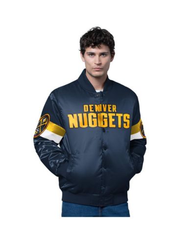 Мужская атласная куртка Starter Navy Denver Nuggets Triple Option Varsity Full-Snap