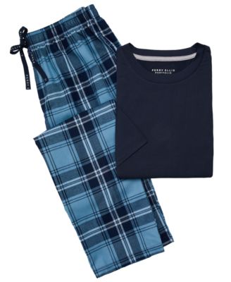 Perry Ellis Portfolio Men's Deluxe Touch T-Shirt and Flannel Plaid Pants, 2-Piece Set