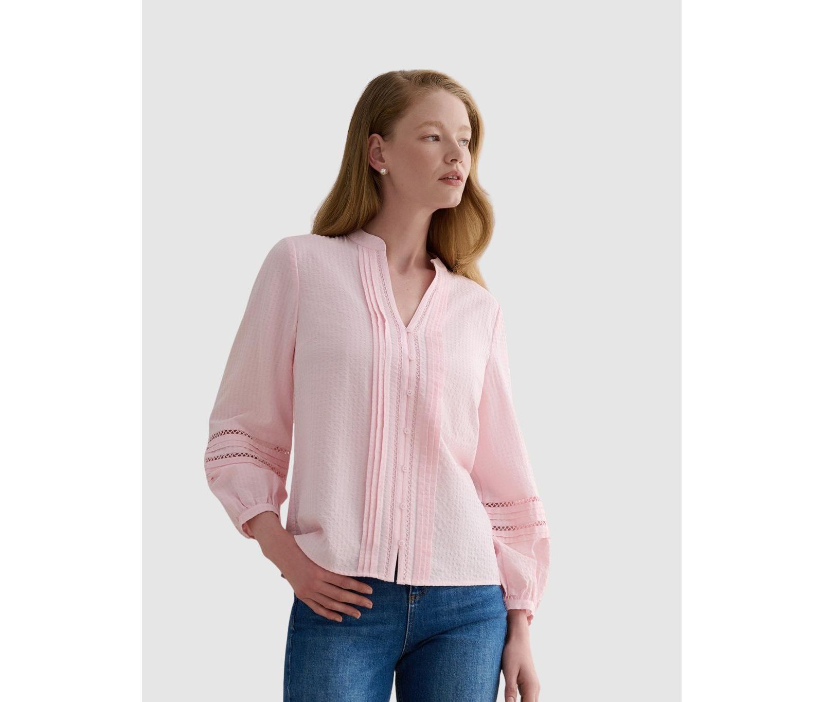 Hobbs London Women's Lucilla Pintuck Mandarin Collar Blouse