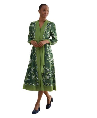 Hobbs London Women's Apolline Printed V-Neck Midi Shirt Dress