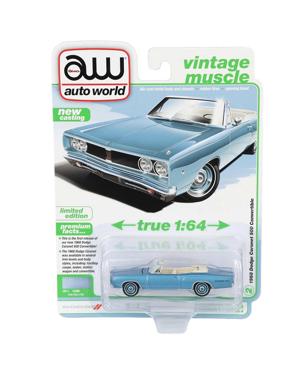 Auto World Модель 1/64 1968 Dodge Coronet 500 Convertible, Pale Poly, Vintage Muscle Series, 64532-A2