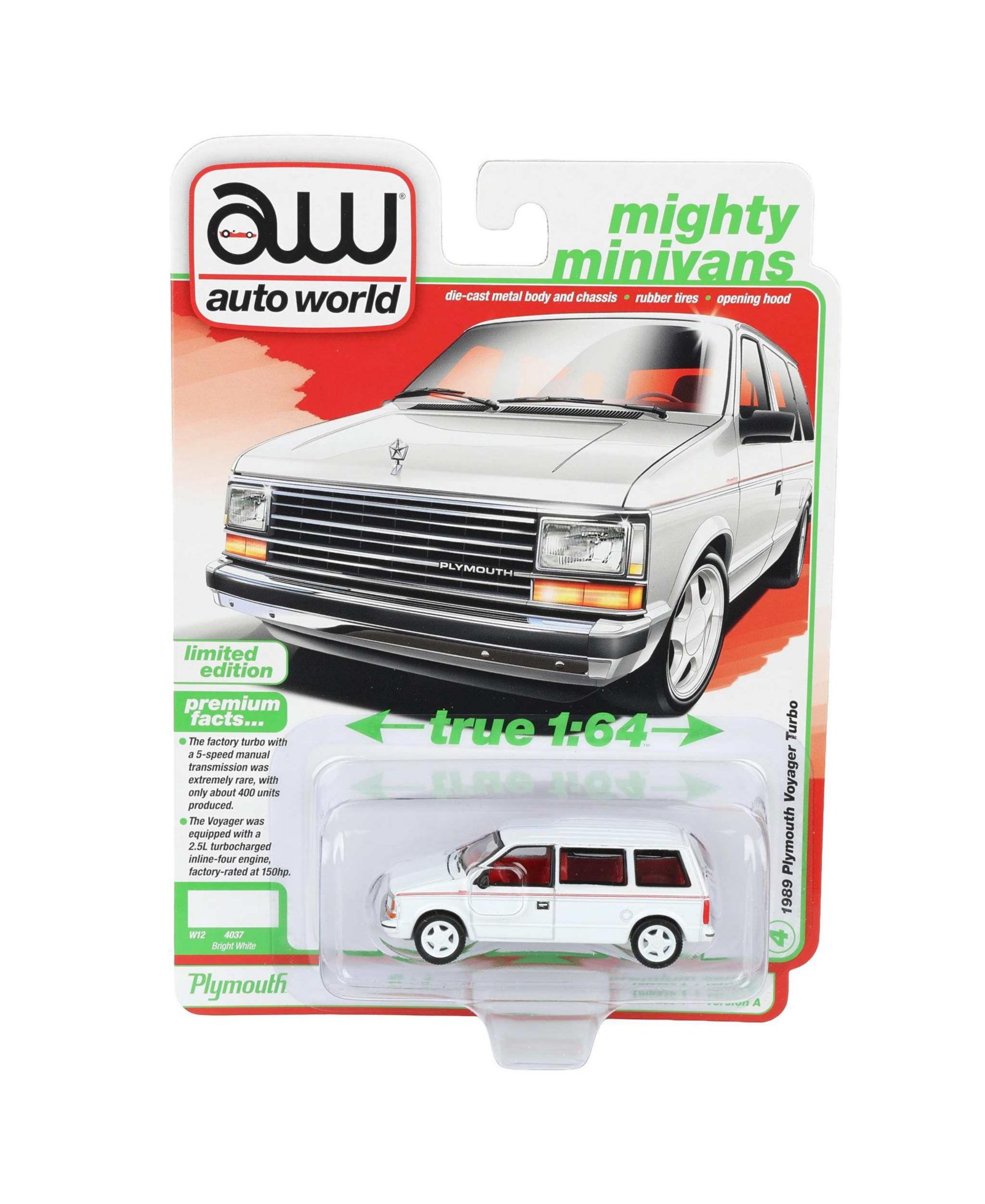 Auto World 1/64 1989 Plymouth Voyager Replica Turbo, Mighty Minivans Series моделька