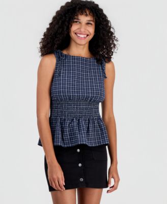 Rebellious One Juniors' Plaid Smocked-Back Tank