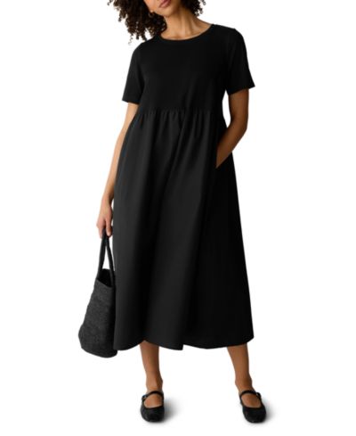 Eileen Fisher Женское миди-платье с круглым вырезом и коротким рукавом