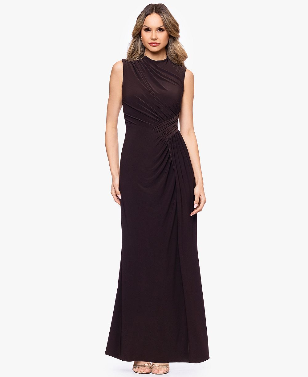 Betsy & Adam Petite Sleeveless Mock-Neck Ball Gown