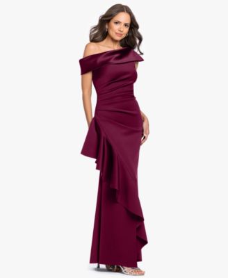 Betsy & Adam Petite Asymmetrical One-Shoulder Ruffle Gown Dress