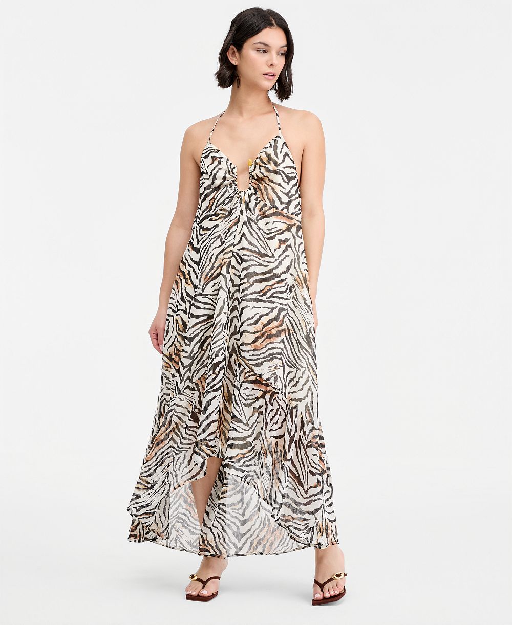 Женское миди-платье Bar III Zebra Print Chiffon Halter High-Low