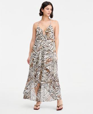Женское миди-платье Bar III Zebra Print Chiffon Halter High-Low