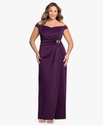 Женское асимметричное платье с открытыми плечами Betsy & Adam Plus Size Asymmetrical Off-The-Shoulder Gown Dress