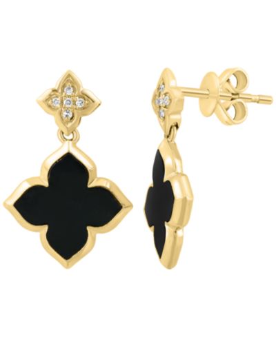 EFFY Collection Onyx (11mm) & Diamond (1/20 ct. t.w.) Earrings in 14k Yellow Gold
