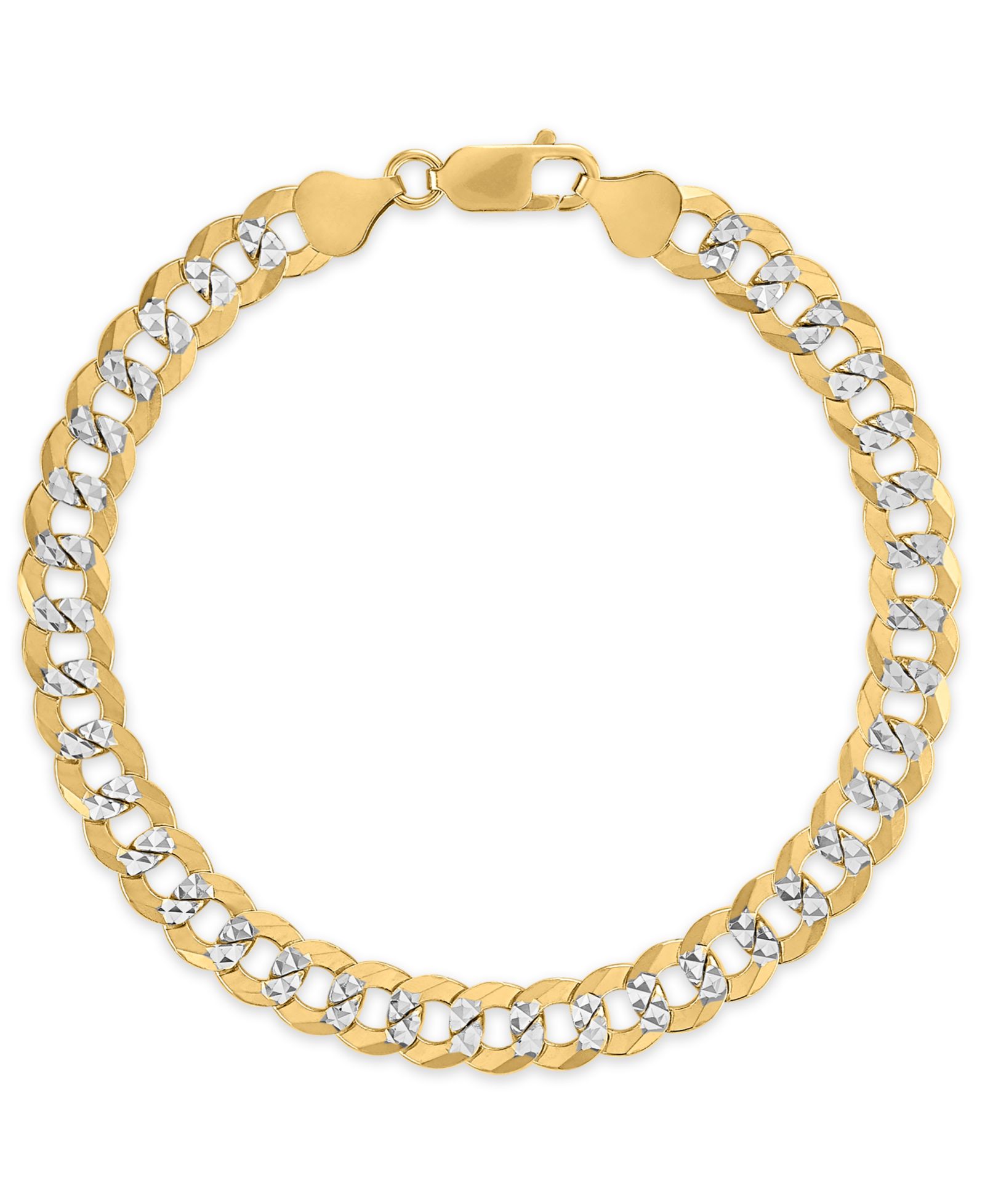 Мужской браслет Macy's Pave Diamond-Cut Curb Link Chain в 14k Two-Tone Gold Over Sterling Silver
