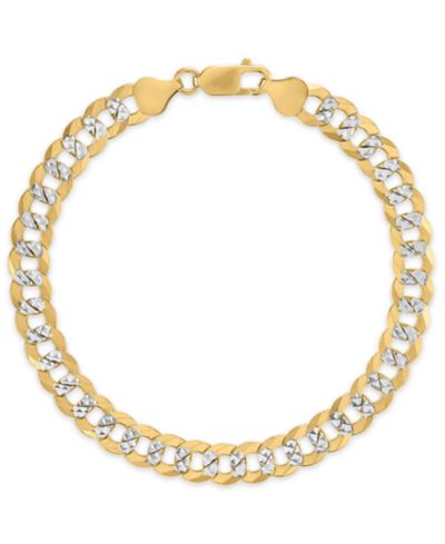 Macy's Men's Pave Diamond-Cut Curb Link Chain 8.5" Bracelet in 14k Two-Tone Gold Over Sterling Silver
