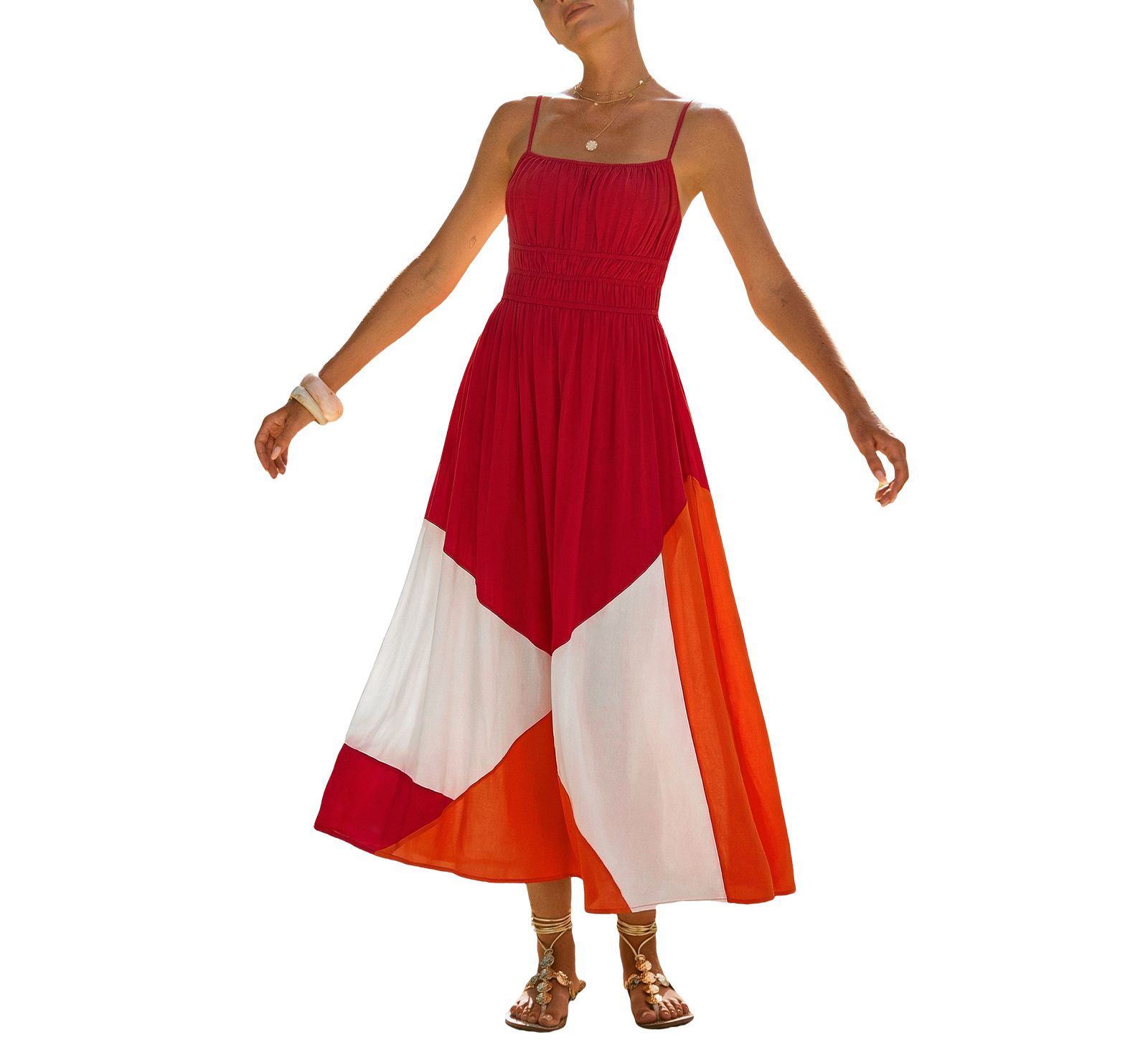 Cupshe Women's Sunny Honey Colorblock Maxi Beach Dress