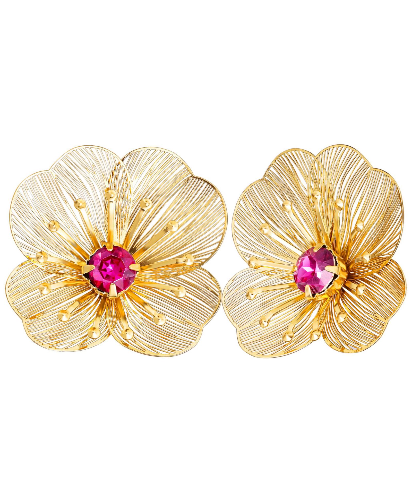 Jessica Simpson Gold-Tone Flower Stud Earrings with Pink Acrylic Stone