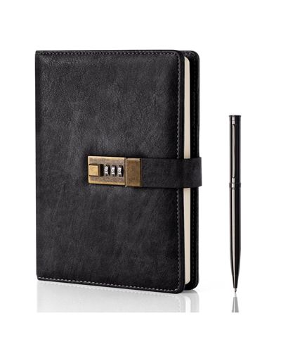 GNUADZ Diary Lock A5 PU Leather Journal Vintage Password Notebook Pen Organizer