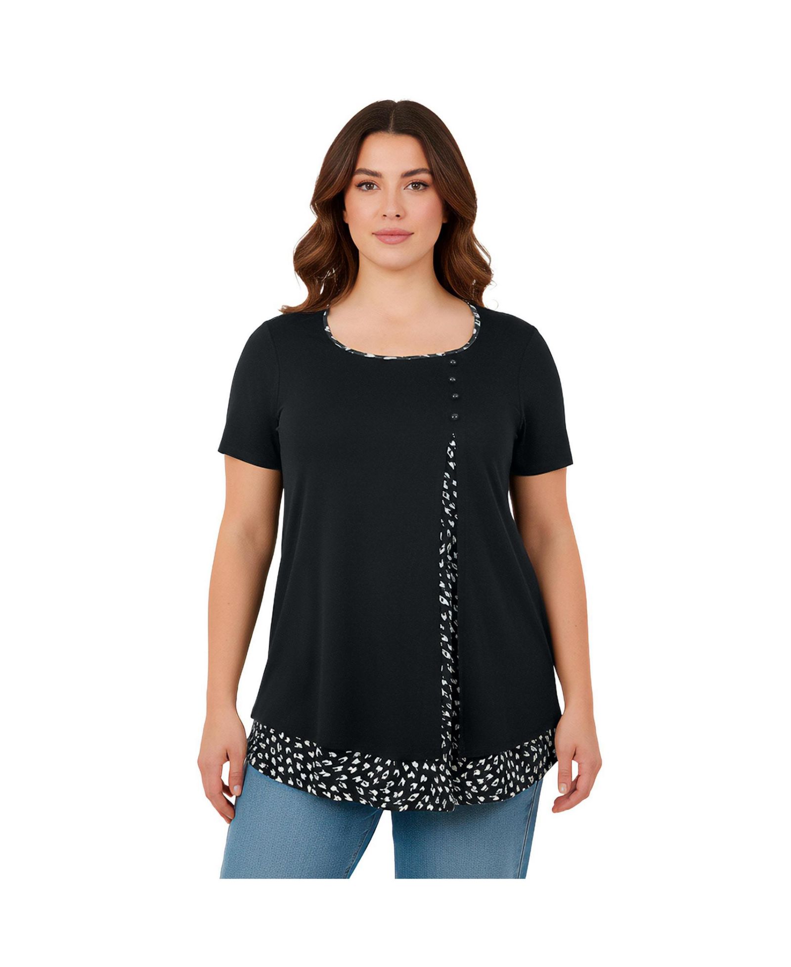 AVENUE Women's Short Sleeve Layered Tunic