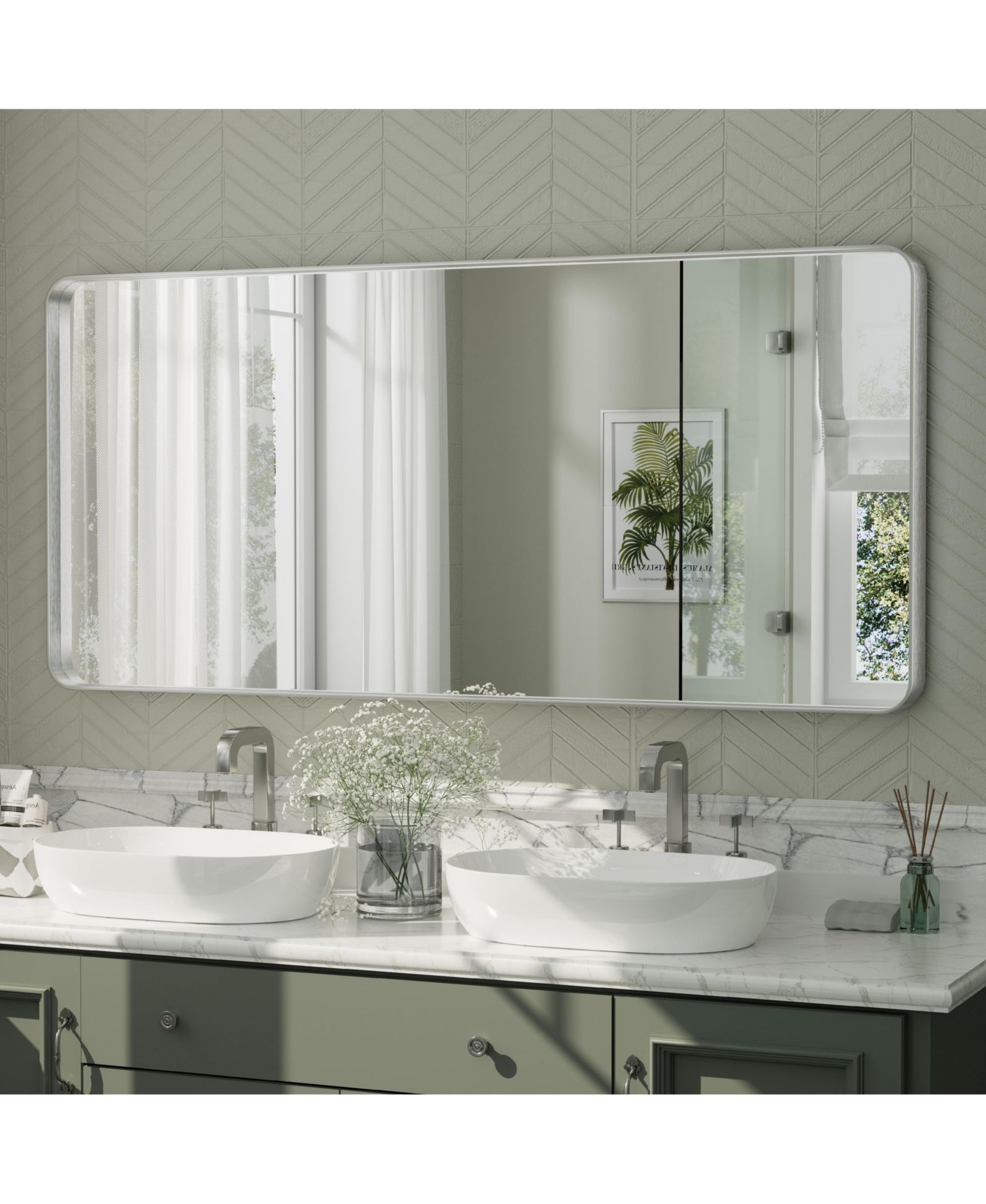 Apmir 60" x 28" High-Strength Tempered Glass and Aluminum Alloy Framed Wall Decor Bathroom Vanity Mirror