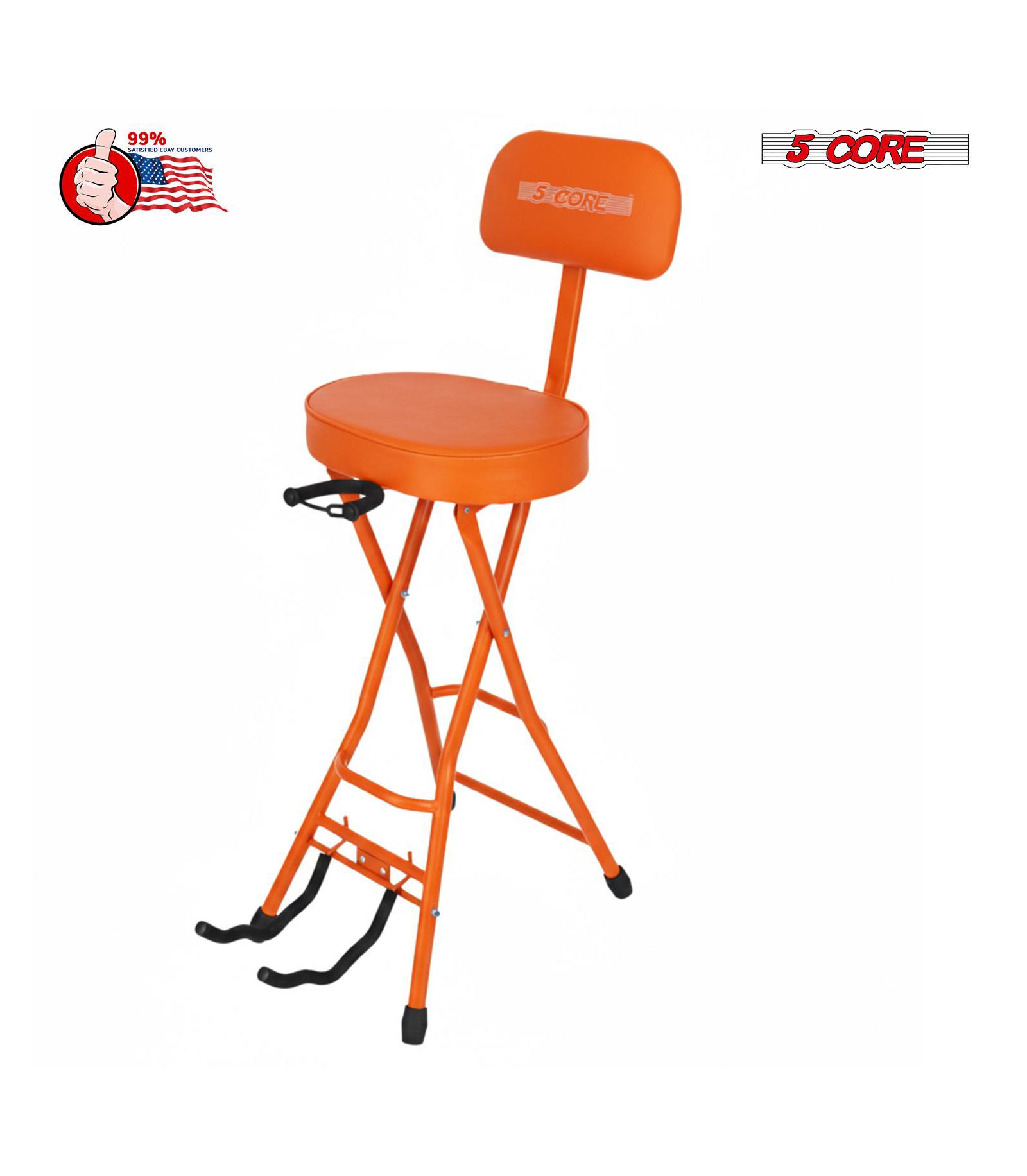 5Core Guitar Stool 3.15" Padded Chair w Backrest Foldable Music Seat Built in Foot Rest Guitar Stand