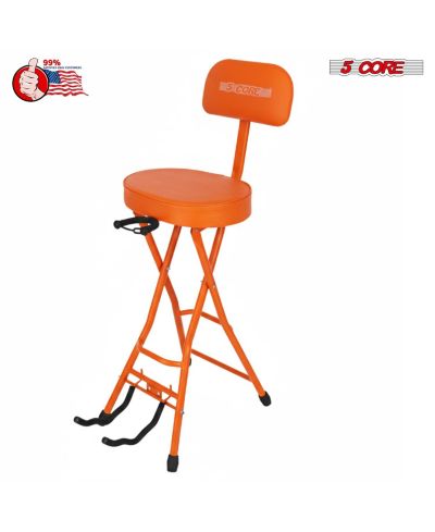5Core Guitar Stool 3.15" Padded Chair w Backrest Foldable Music Seat Built in Foot Rest Guitar Stand