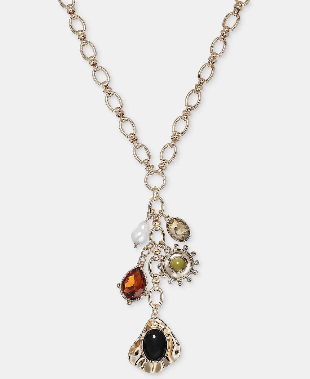 I.N.C. International Concepts Sculptural Cushioned Stone Charm Lariat Necklace, 20-1/2" + 3" extender, Macy's Exclusive