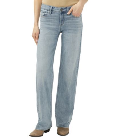 Silver Jeans Co. Women's Elyse Mid-Rise Baggy Straight Luxe Stretch Jeans