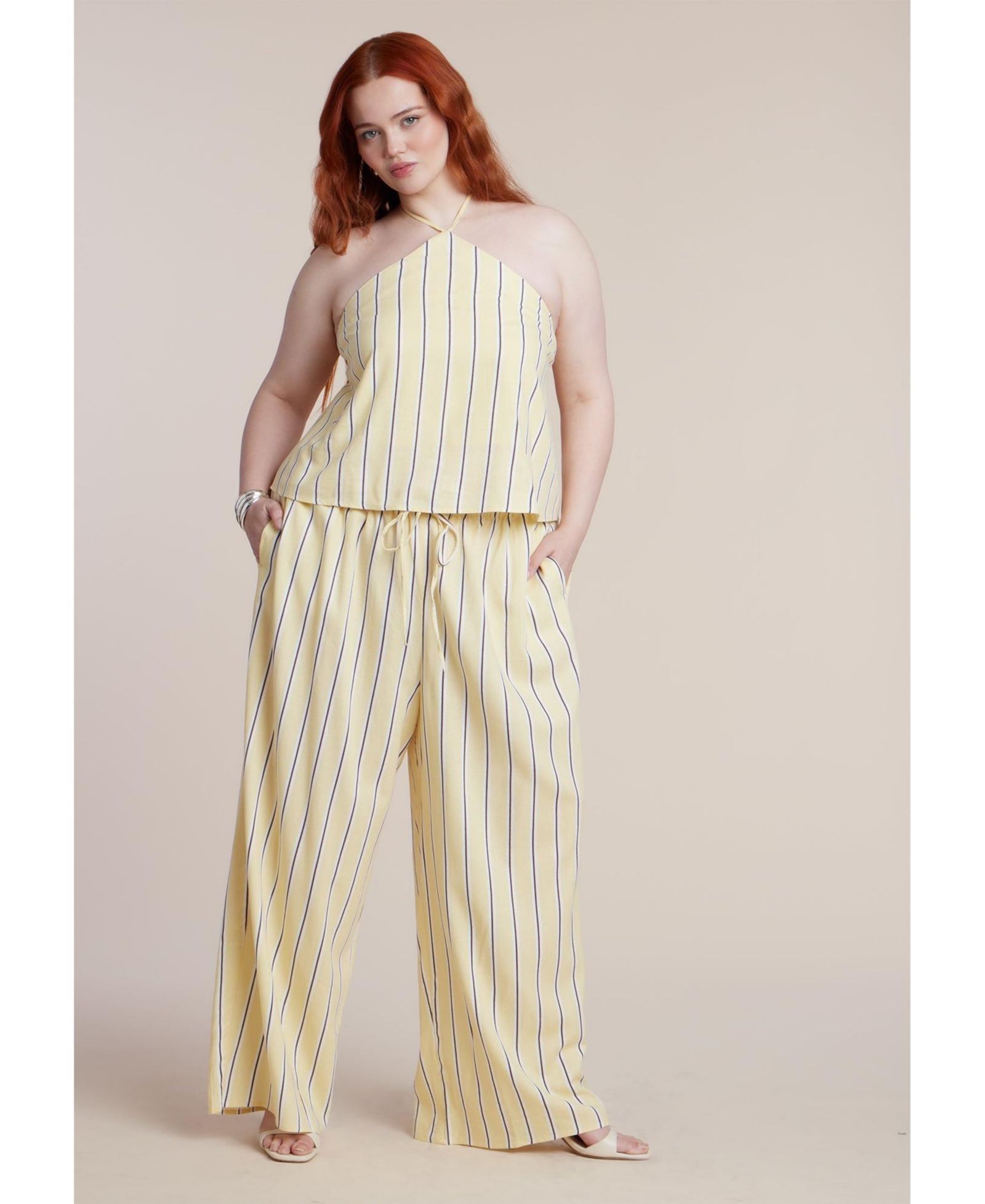 ELOQUII Women's Drawstring Wide Leg Linen Pant