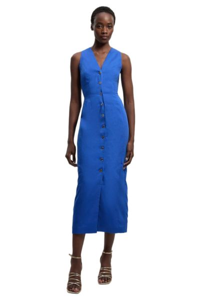 Karen Millen Women's Tailored Linen Corset Back Midi Dress
