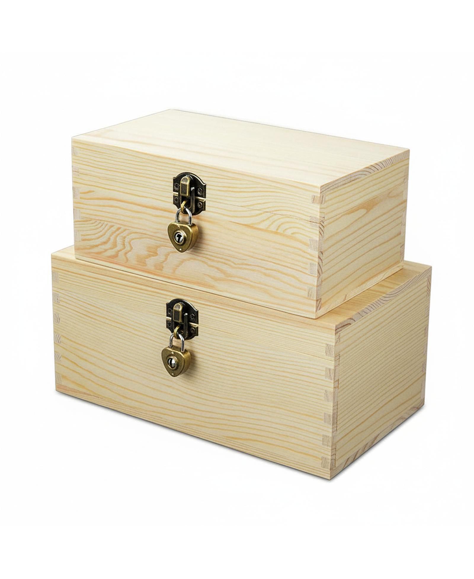YIGII Set Of 2 Decorative Wood Storage Boxes Hinged Lid Keepsake Organizer Gift Container For Home Office