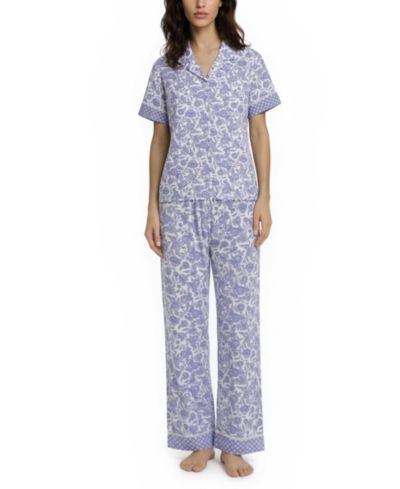 Vera Bradley Women's Iconic Twin Print Notch Top and Pajama Capri Pants, 2-Piece Set