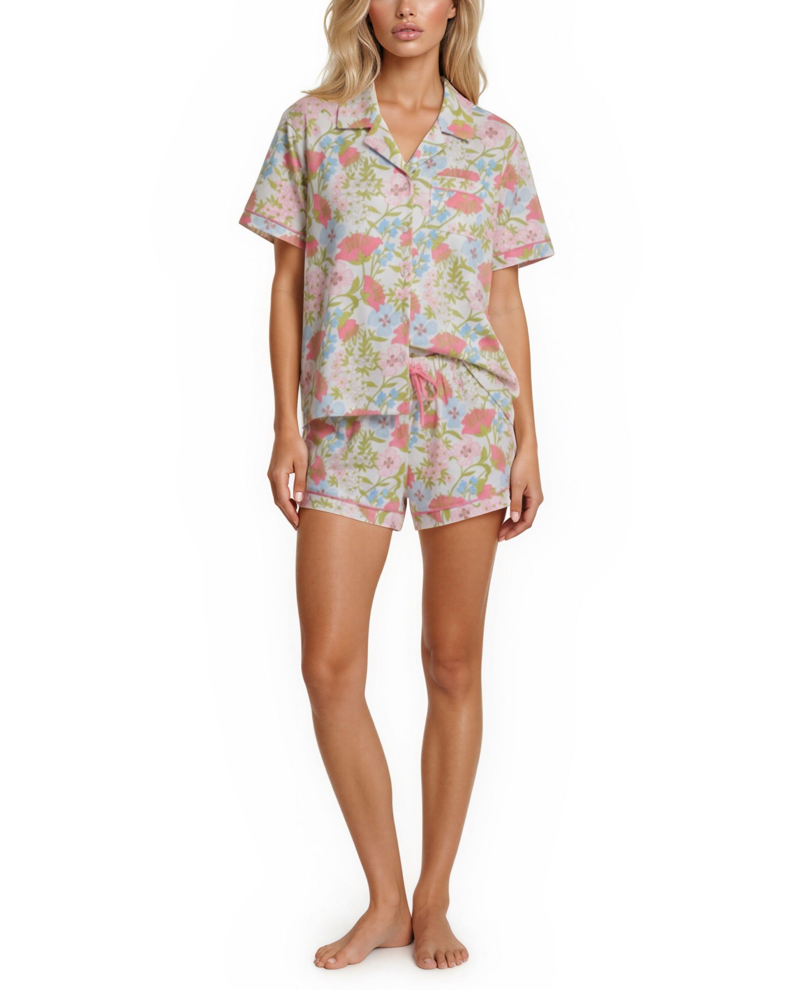 Vera Bradley Women's Iconic Print Notch Collar Shirt and Pajama Shorts, 2-Piece Set