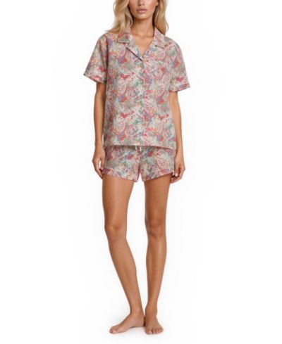 Vera Bradley Women's Iconic Print Notch Collar Shirt and Pajama Shorts, 2-Piece Set