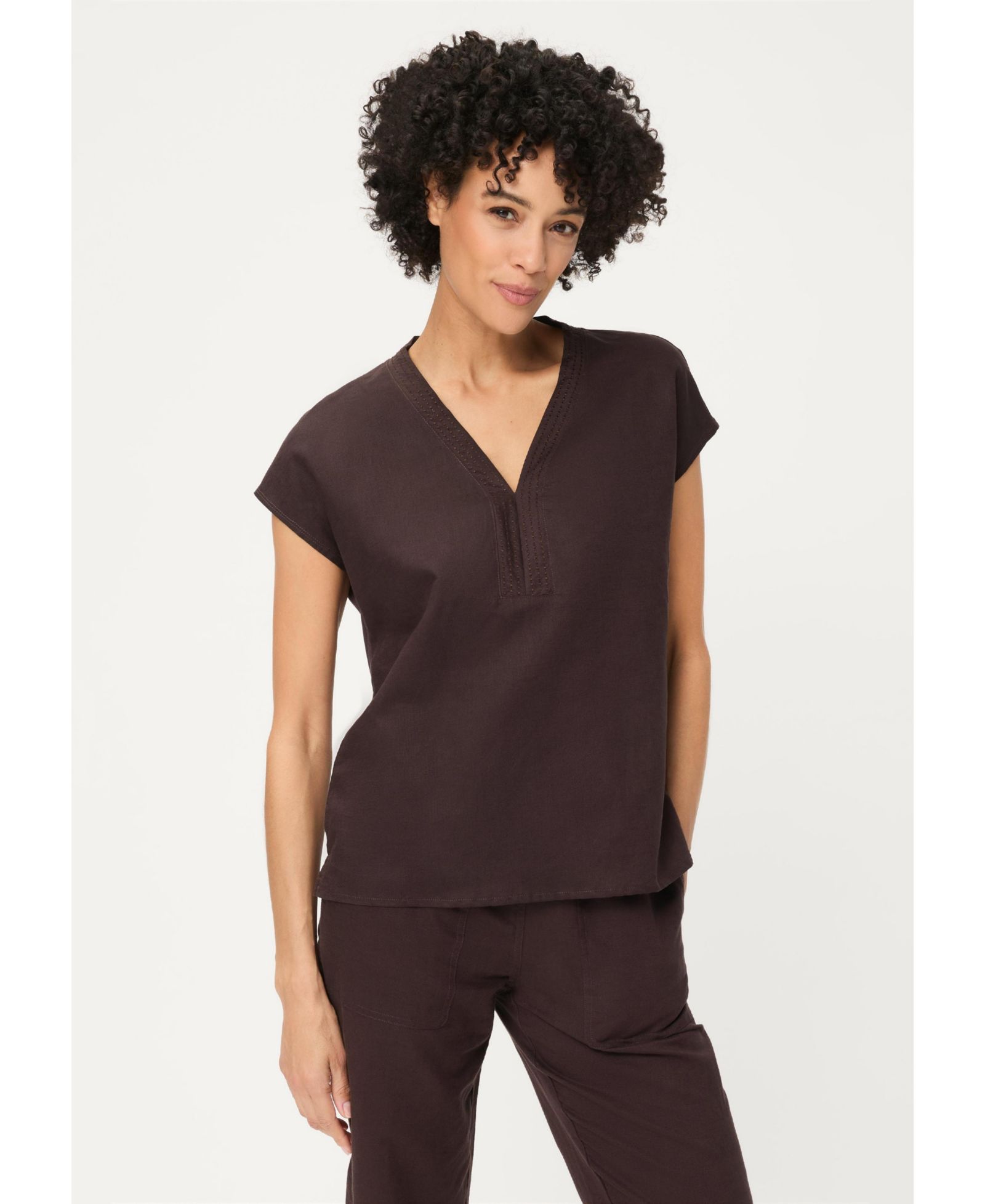 Olsen Women's Solid Mixed Media Tunic T-Shirt