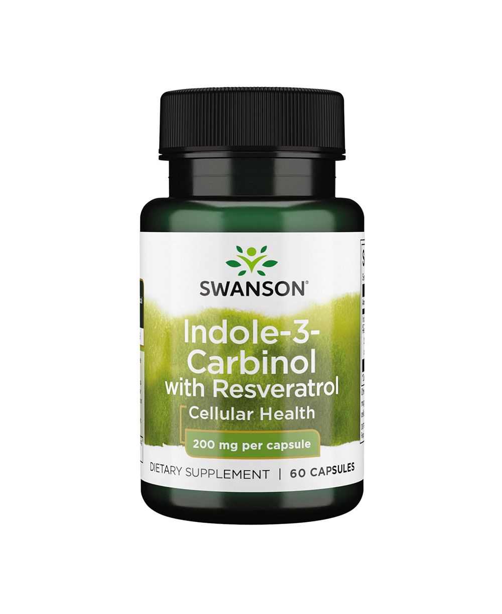 Добавка Swanson Indole-3-Carbinol с Resveratrol I3C для поддержки гормонального баланса, 60 капсул