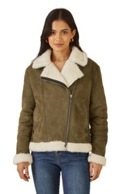 Yumi Women's Faux Suede Shearling Biker Jacket