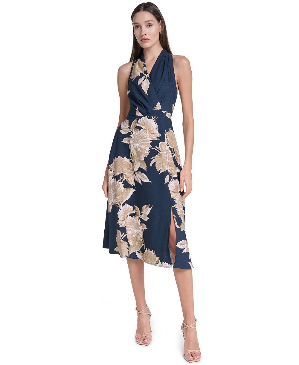 Calvin Klein Women's Floral Halter Neck A-Line Dress