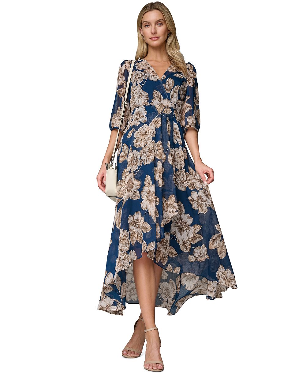 Calvin Klein Women's Floral Chiffon V-Neck Midi Dress