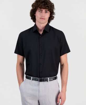 Suslo Couture Men's Slim-Fit Four-Way Stretch Solid Short-Sleeve Dress Shirt