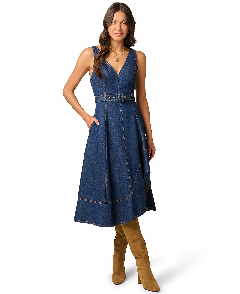 Adrianna Papell Женский V-neck denim hitch skirt платье