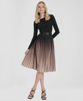 DKNY Женское миди-платье с плиссировкой и поясом